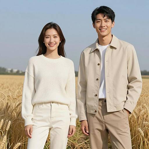 Happy couple standing in wheat field