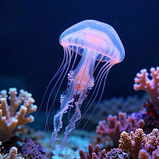 Translucent Jellyfish Among Colorful Coral