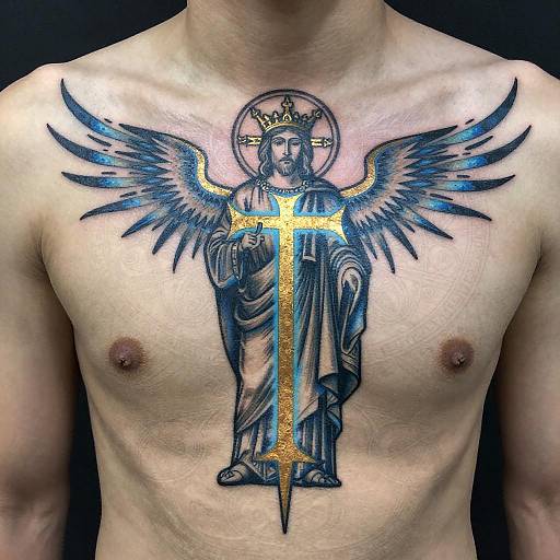 Glowing Saint Symbol Chest Tattoo