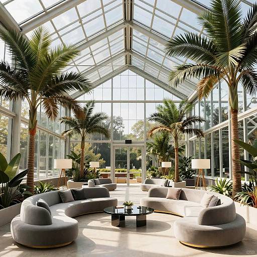 Modern Glasshouse Lounge with Palms