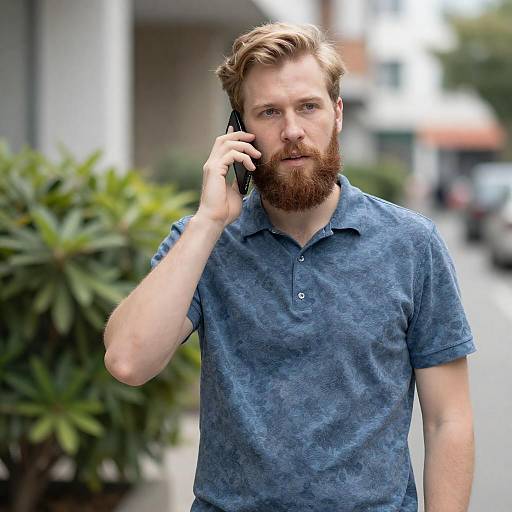 Bearded Blonde Man in Blue Floral Shirt