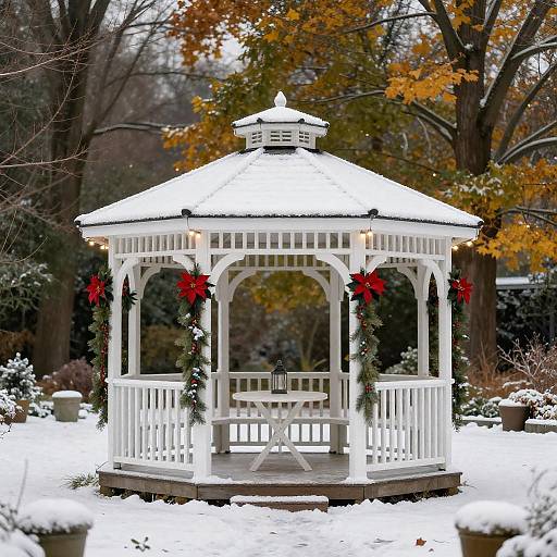 Charming Winter Gazebo in Snowy Garden
