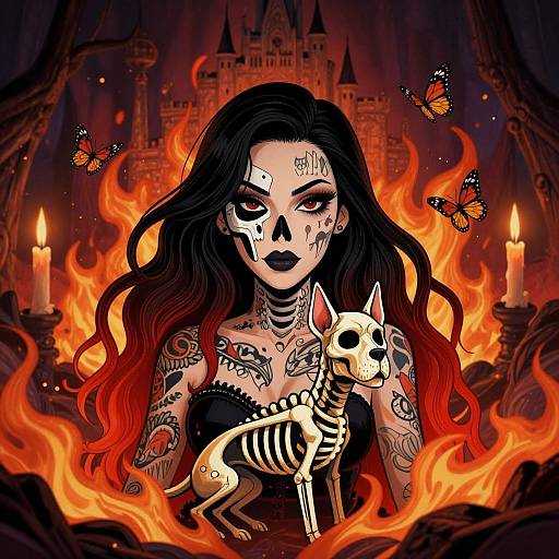 Gothic Woman with Fiery Tattoos