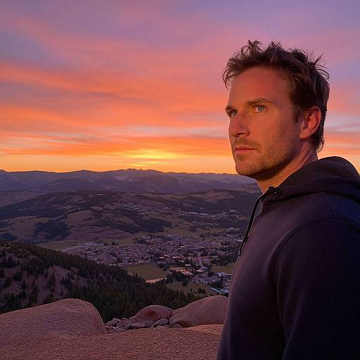 Triumphant Man Over Rocky Mountains