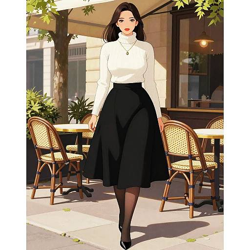 Chic Woman at French Café Illustration