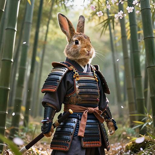 Samurai Rabbit Pepe in Bamboo Forest
