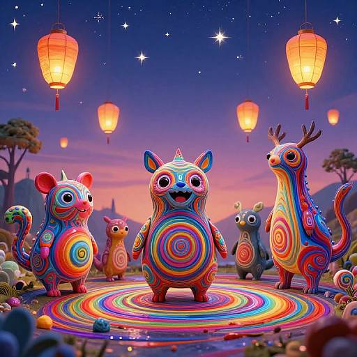 Whimsical Fantasy World with Playful Creatures