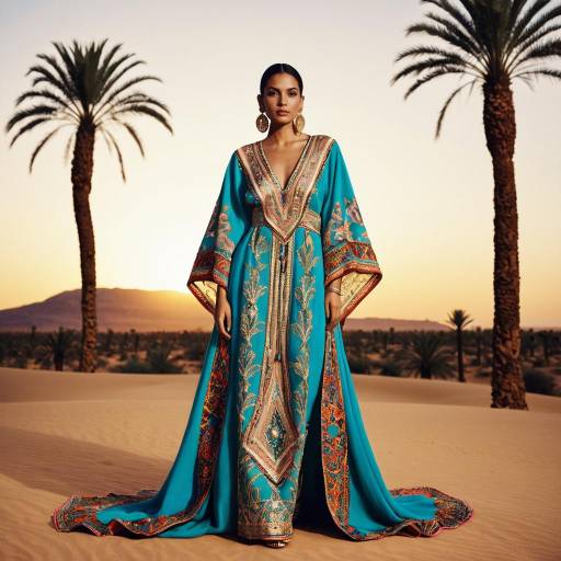 Moroccan Model in Embroidered Kaftan at Desert Sunset