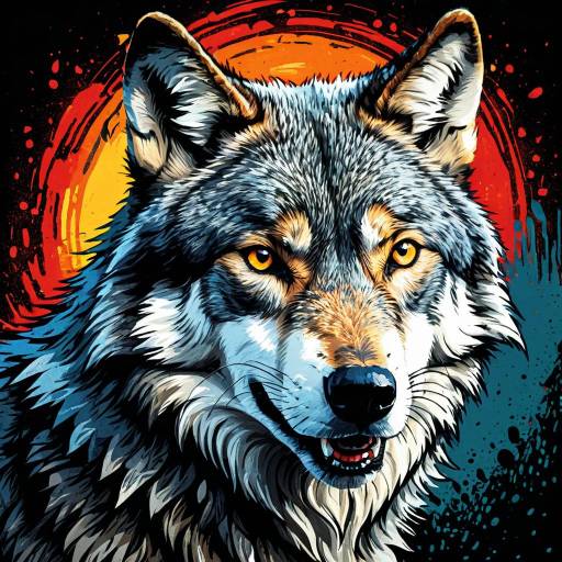 Stylized Wolf Illustration with Vibrant Colors