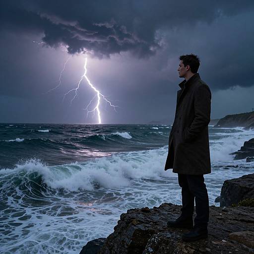 Stormy Night Sea Cliff Gaze