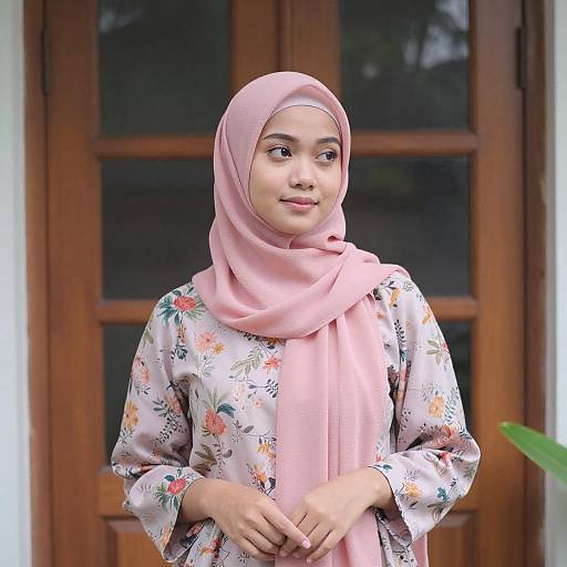 Serene Portrait of Woman in Pink Hijab