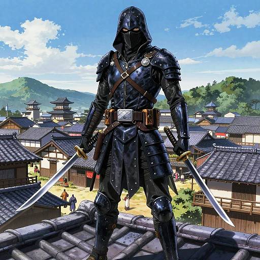 Stealthy Assassin on Edo Rooftops