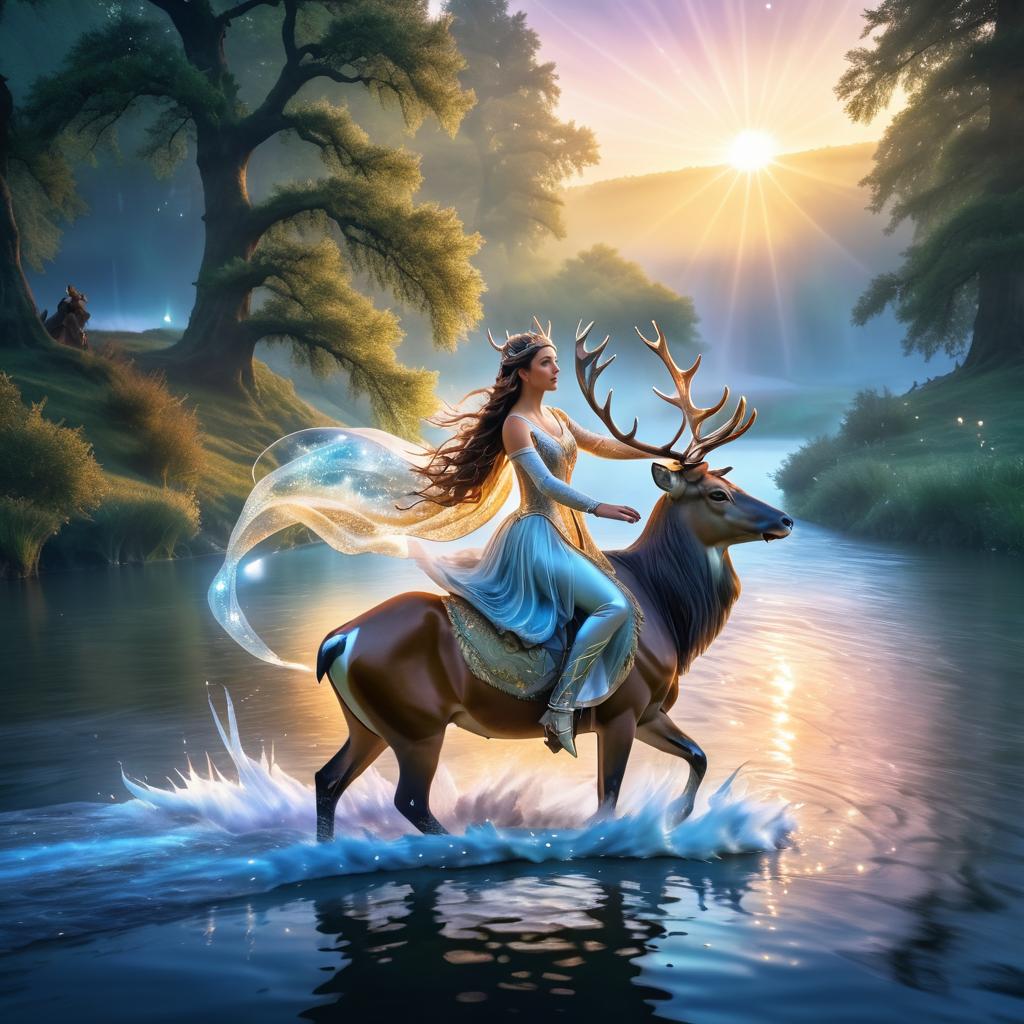 Enchanting Stag and Woman at Dawn