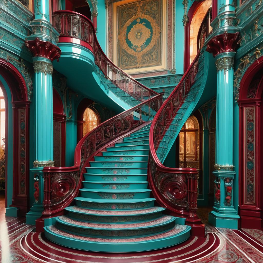 Ornate Maximalist Staircase Chromolithograph