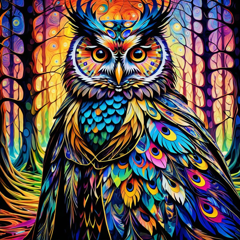 Whimsical Owl in Psychedelic Fashion Portrait