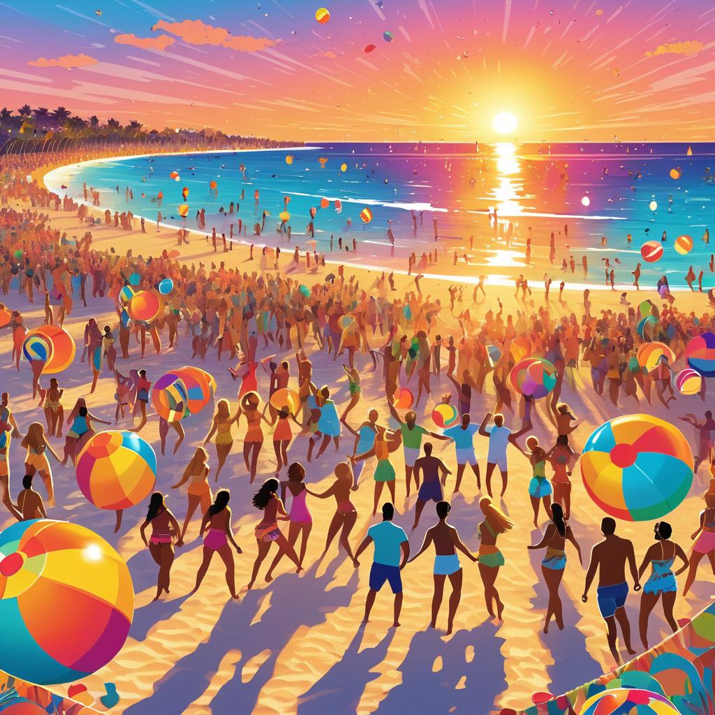 Vibrant Beach Party at Sunset Scene