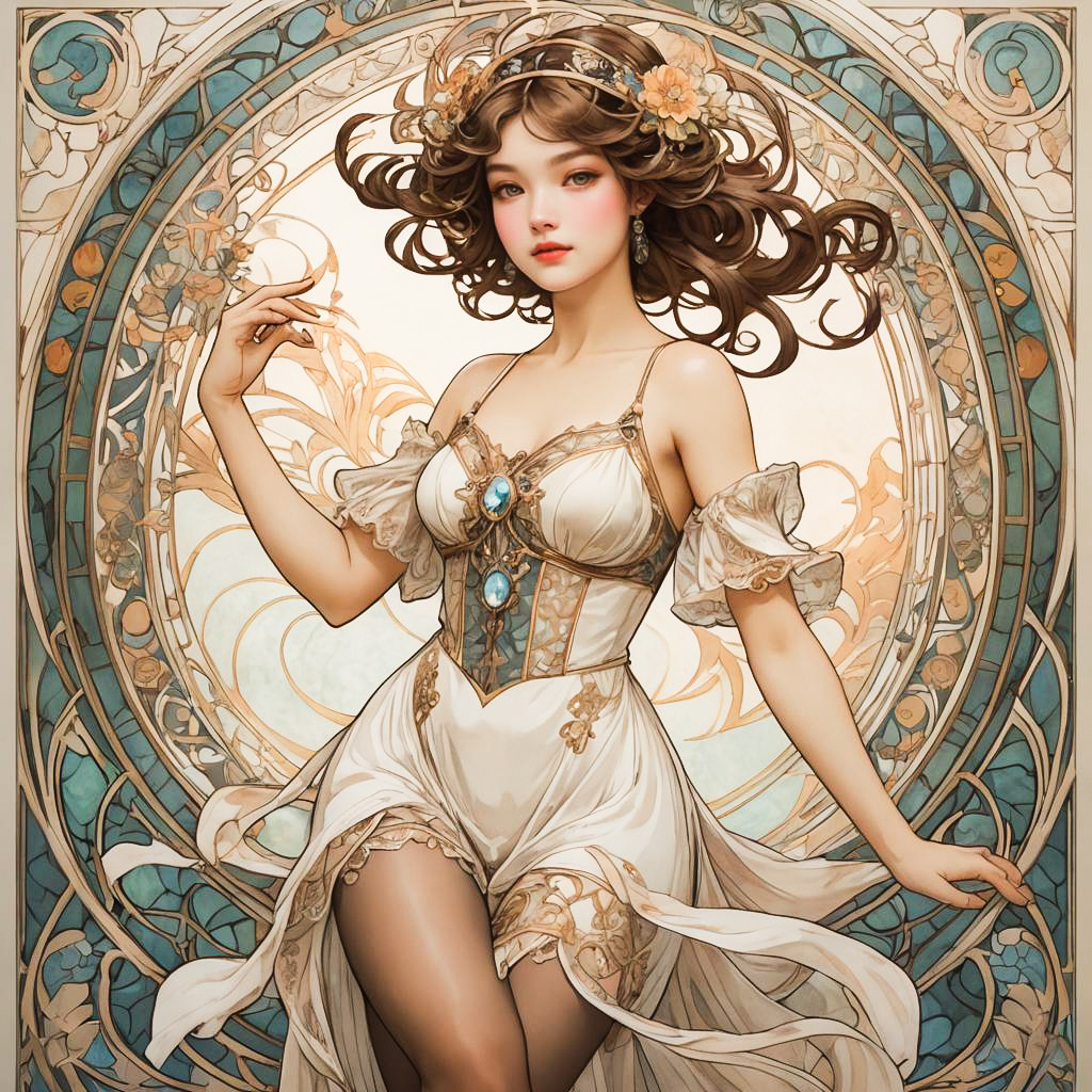 Art Nouveau Dancer with Lace Romper