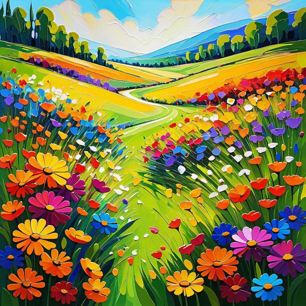 Vibrant Abstract Flower Garden in Meadow