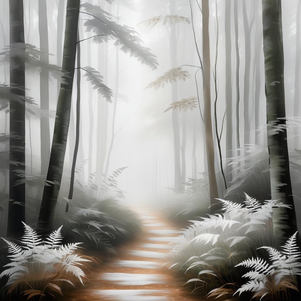 Serene Forest Path in Ethereal Fog