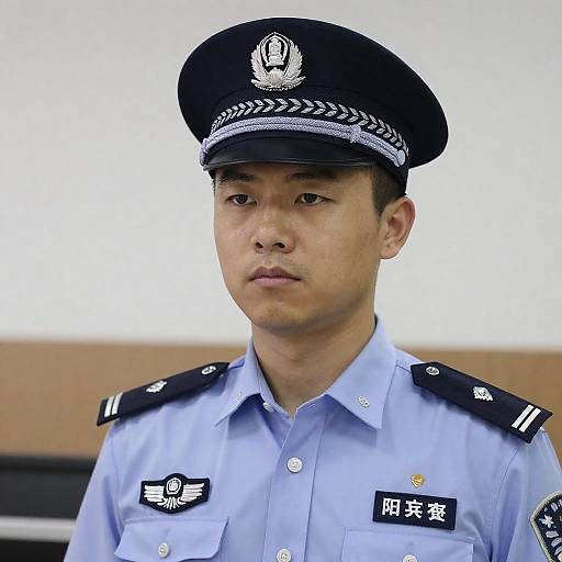 Serious East Asian Police Officer Portrait