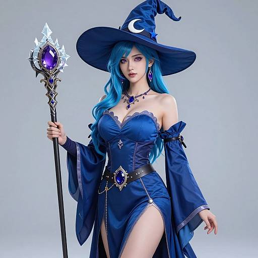 Realistic Blue-Haired Witch Portrait