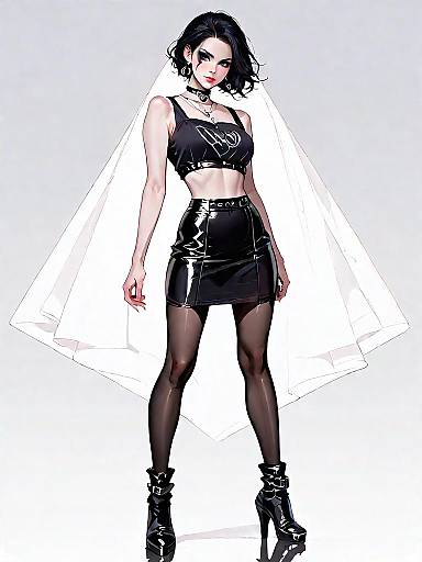 Edgy Woman in Black Patent Leather Outfit