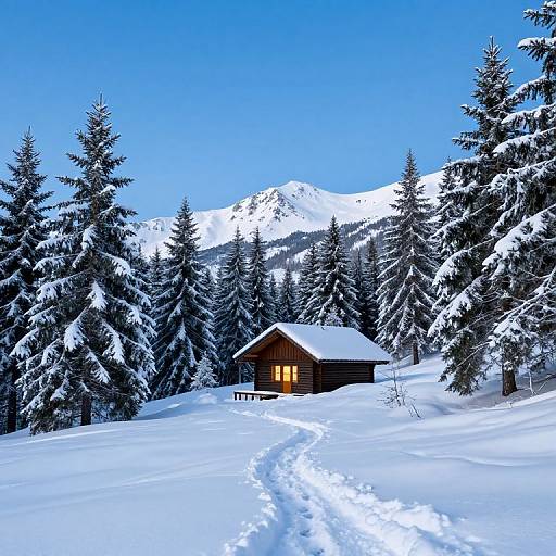 Cozy Winter Mountain Cabin Scene