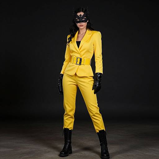 Mysterious Woman in Vibrant Yellow Costume
