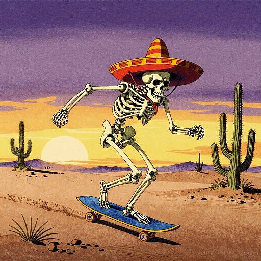 Fierce Skeleton Skating Desert Ukiyo-e