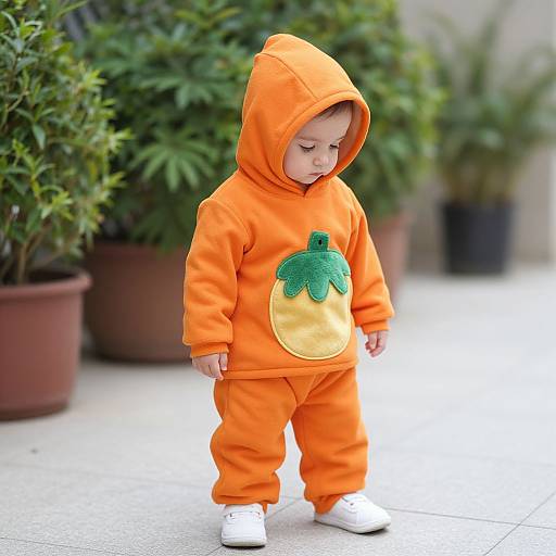 Child in Orange Leafy Outfit