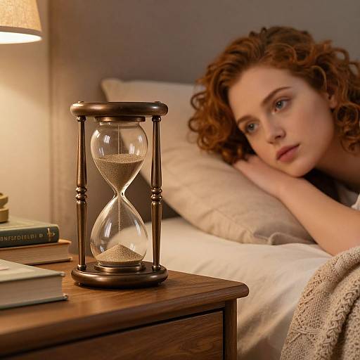 Cozy Bedroom with Bronze Hourglass