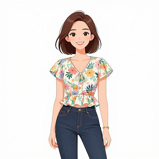 Smiling Woman in Casual Chic Outfit