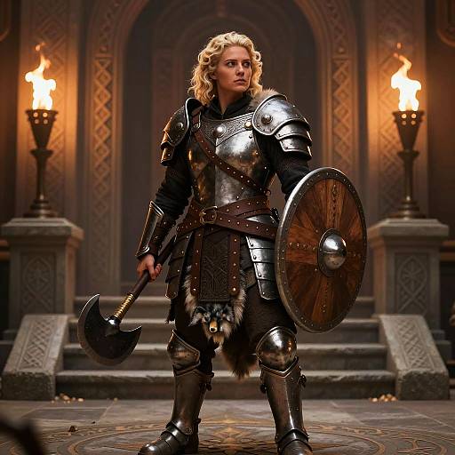 Sturdy Female Dwarf Shieldmaiden in Armor