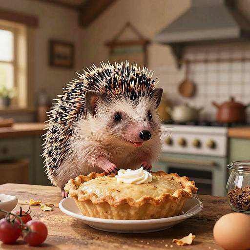 Cheerful Hedgehog Baking Pies