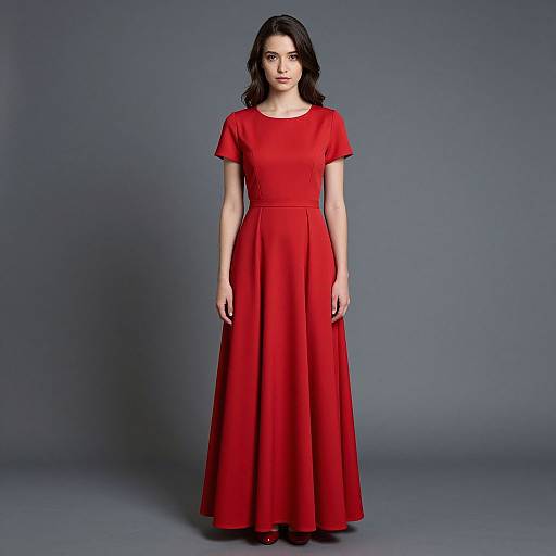 Realistic Girl in Long Red Dress