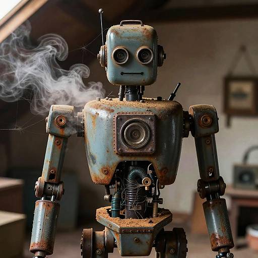 Vintage Robot in Dusty Attic
