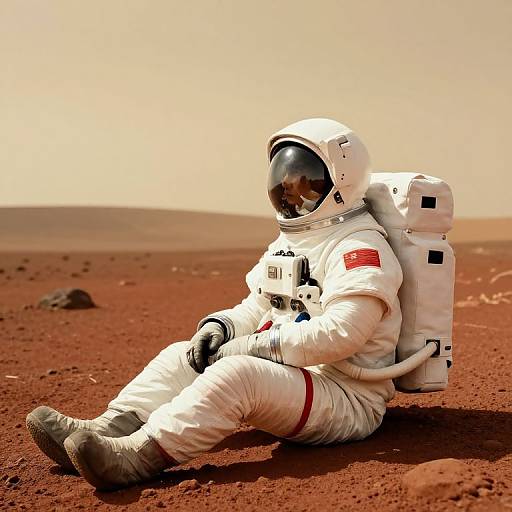 Astronaut Gazing on Mars Landscape