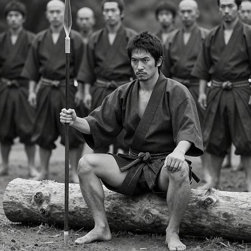 Samurai Warrior in Black-and-White