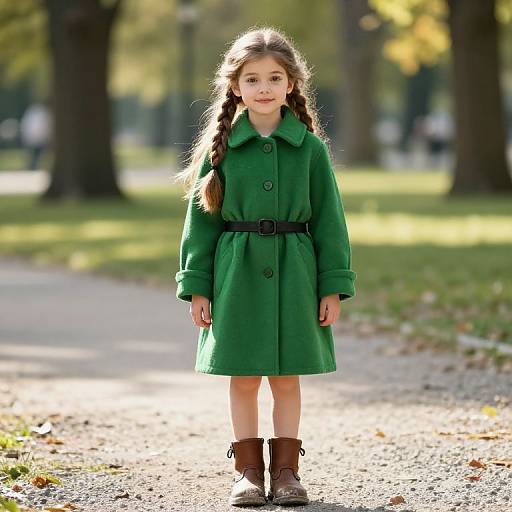 Confident Girl in Green Wool Coat