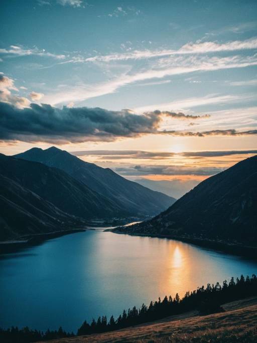 Sunset Over Mountain Lake