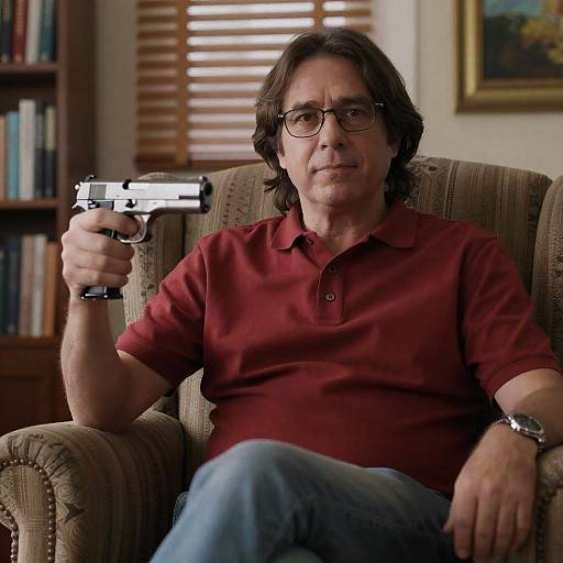 Calm Man in Armchair with Handgun