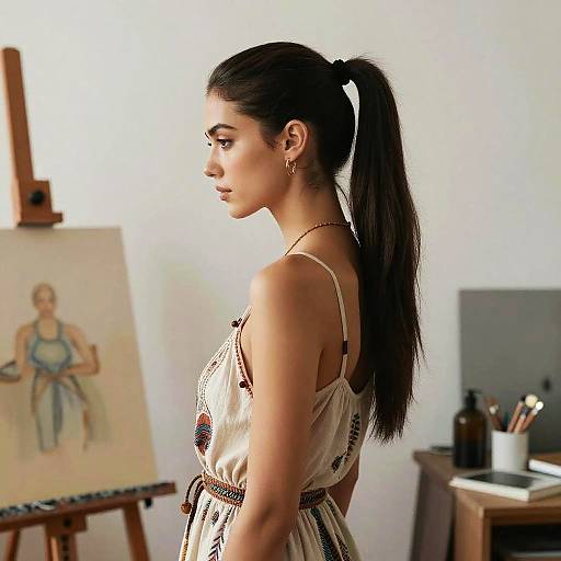 Sleek Ponytail Bohemian Fashion Portrait