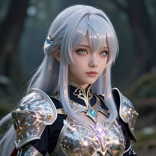 Elegant Anime Warrior in Mystical Forest