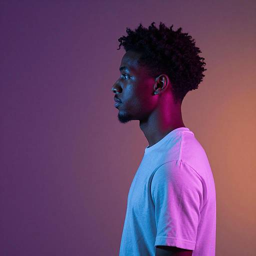Vibrant Neon Portrait of Young Black Man