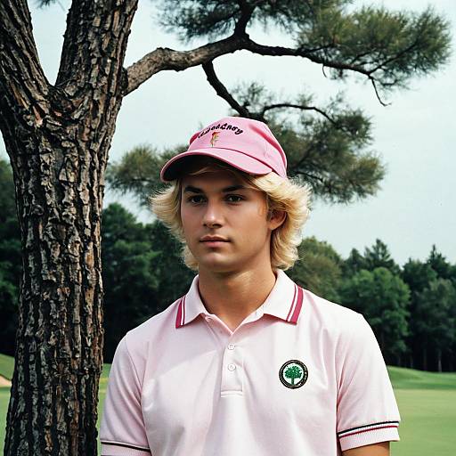 Young Man in Pink Golf Attire Outdoors