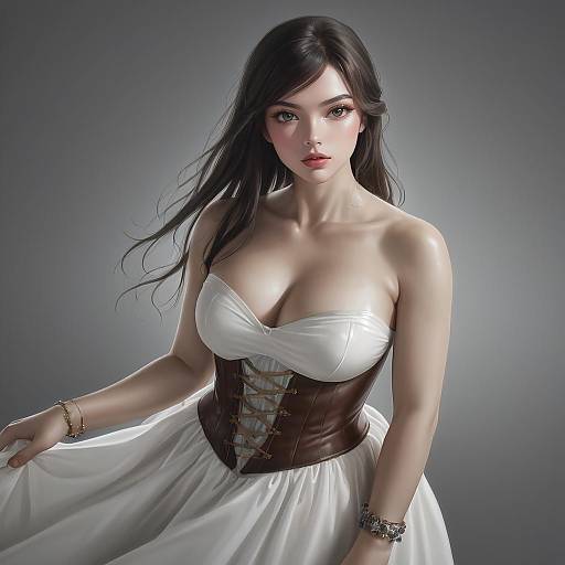 Photorealistic Woman in White Corset Dress
