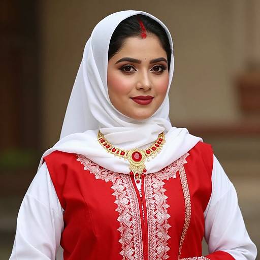 Traditional Red and White Attire