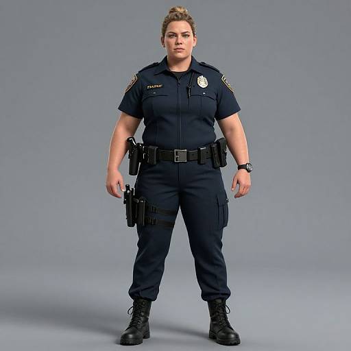 Full Body Female American Police Officer in Uniform
