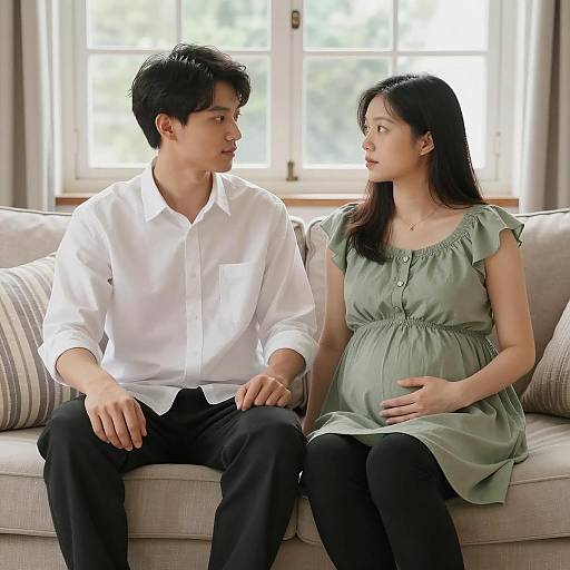 Pregnant Couple Sitting on Couch