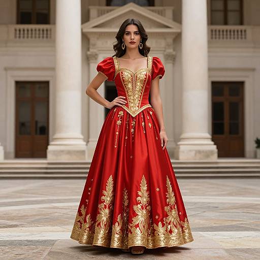 Italian Woman in Red and Gold Costume